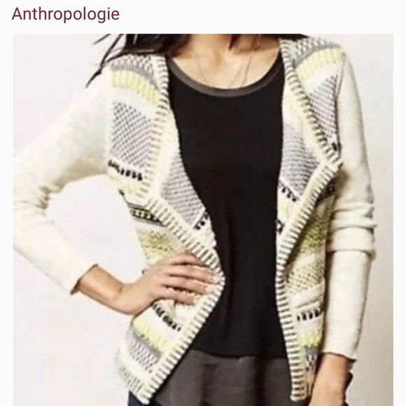 Anthropologie Moth Chaux Stripe Shimmer Open Cardigan Sweater Small - Picture 2 of 7